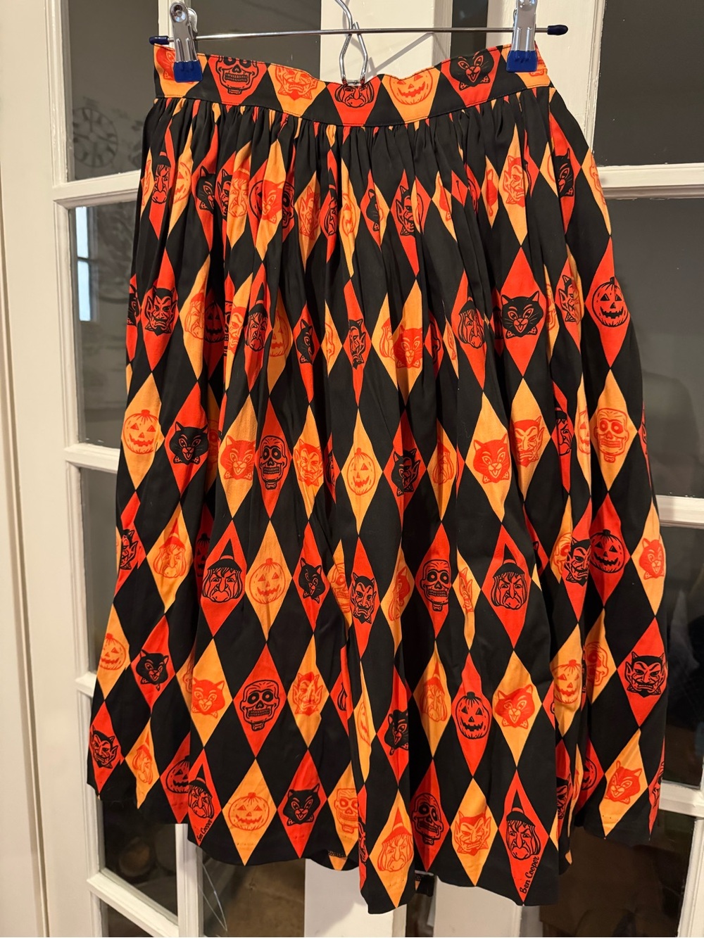 Vintage Inspired Halloween Harlequin Midi Skirt - Orange & Black